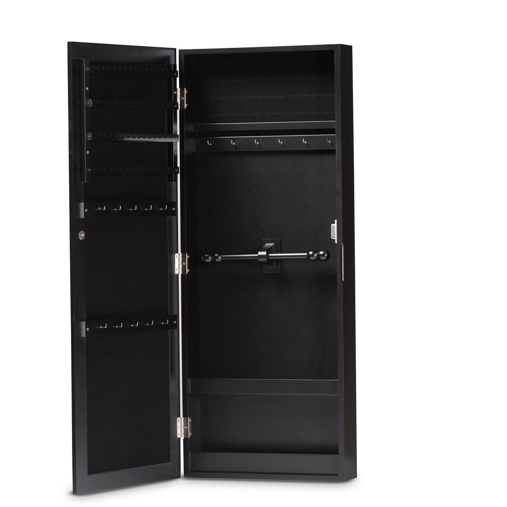 Black Finished Wood Wall-Mountable Jewelry Armoire with Mirror. Picture 12