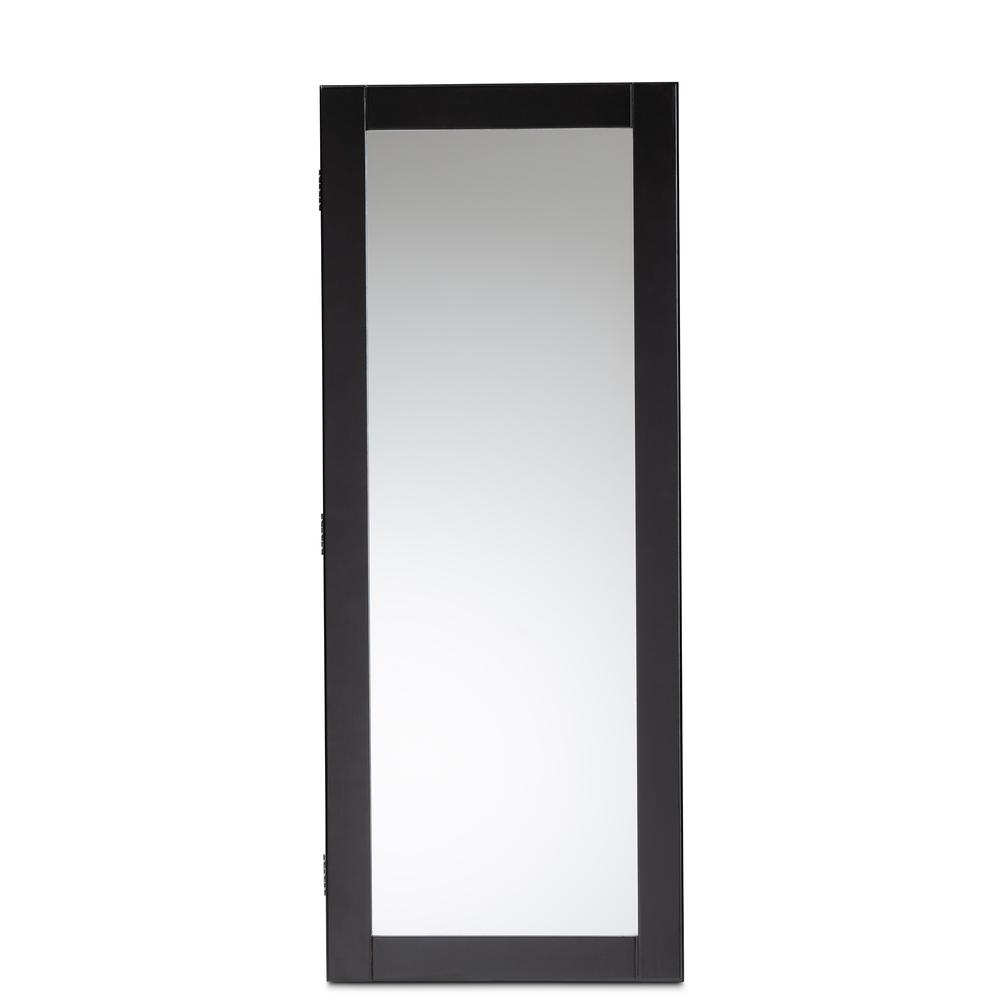 Black Finished Wood Wall-Mountable Jewelry Armoire with Mirror. Picture 13