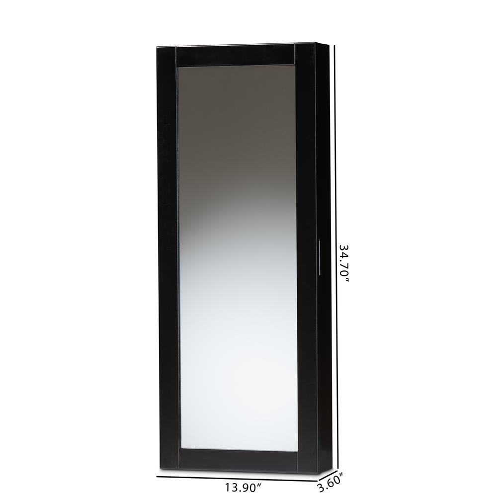 Black Finished Wood Wall-Mountable Jewelry Armoire with Mirror. Picture 19