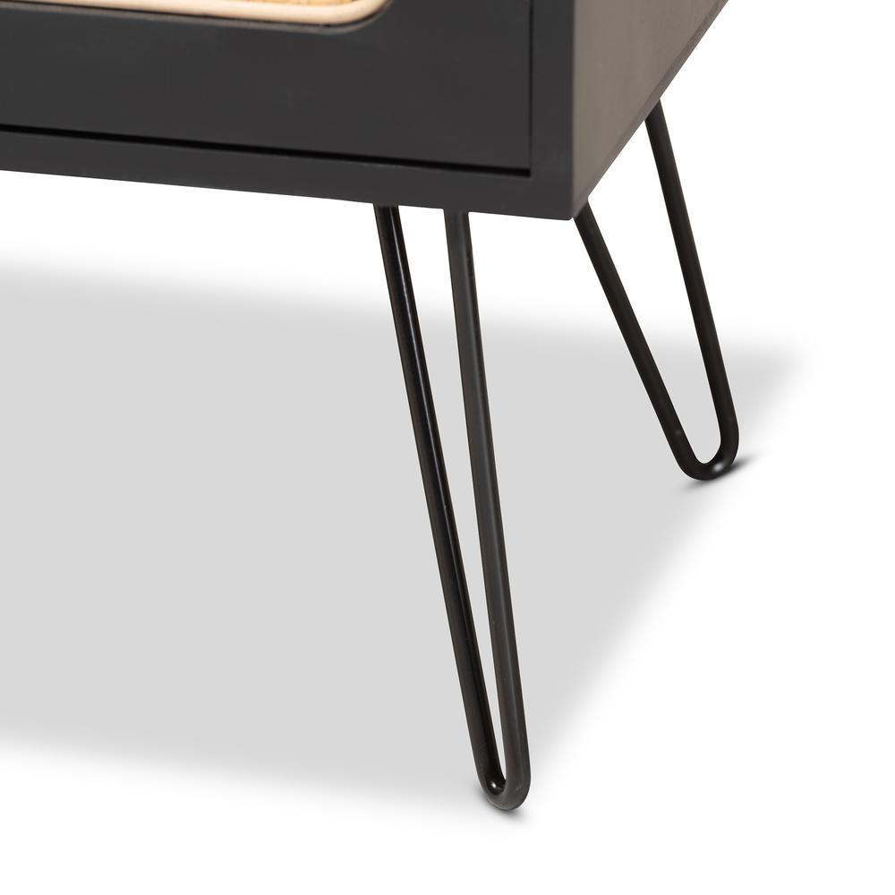 Espresso Brown Finished Wood and Black Metal 2-Door Sideboard Buffet with Rattan. Picture 16