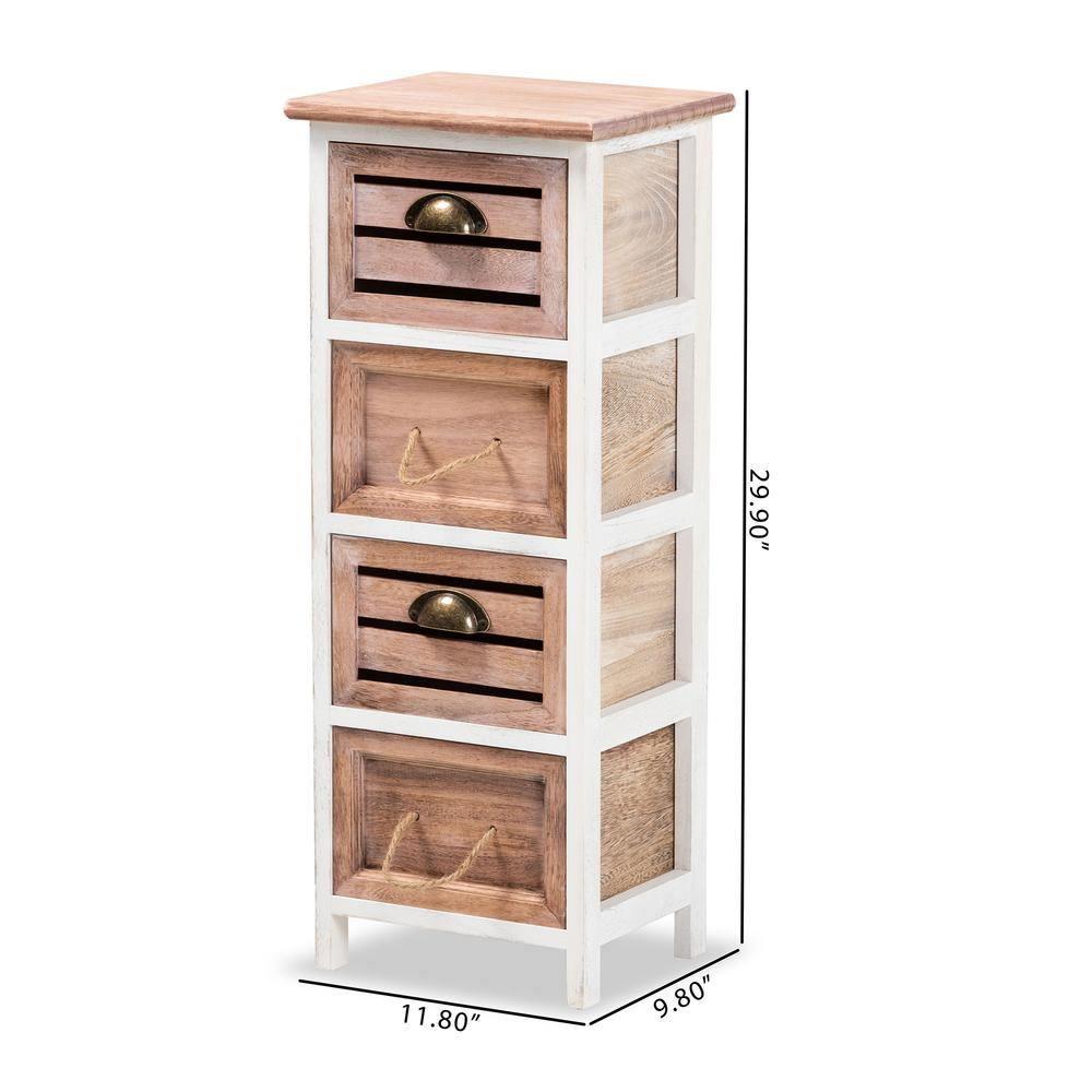 Two-Tone White and Oak Brown Finished Wood 4-Drawer Storage Unit. Picture 20