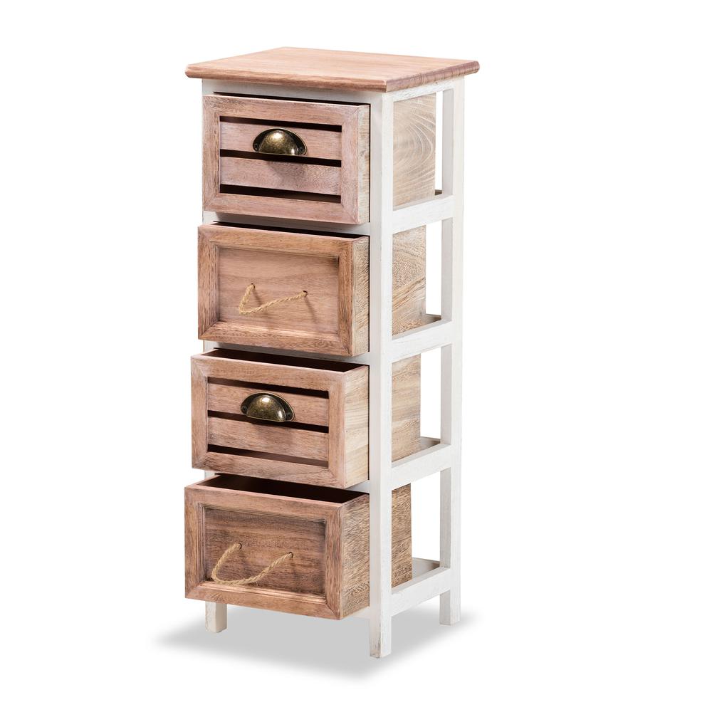 Two-Tone White and Oak Brown Finished Wood 4-Drawer Storage Unit. Picture 12