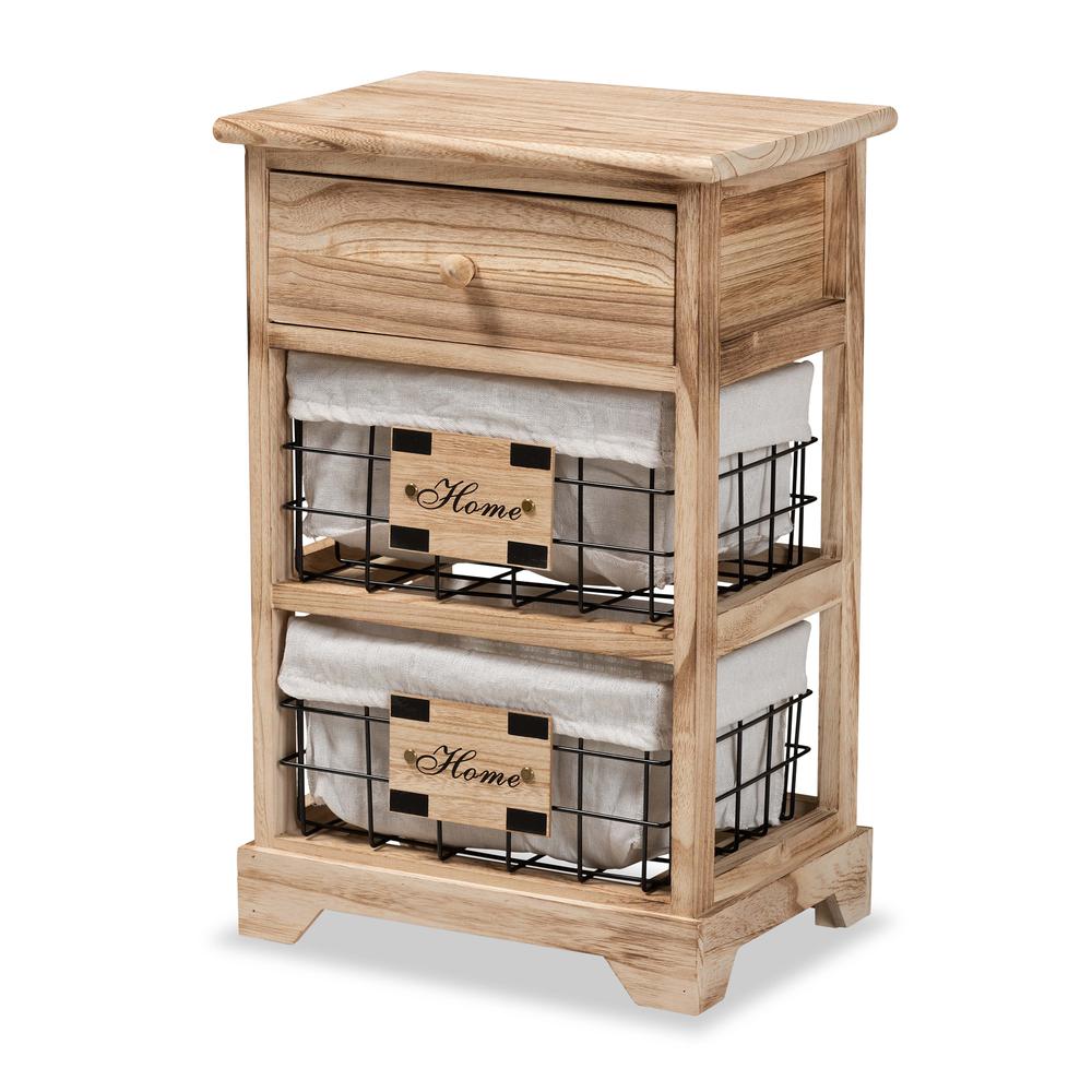 Baxton Studio Madra Modern and Contemporary Oak Brown Finished Wood and 1-Drawer Nightstand With Baskets. Picture 1