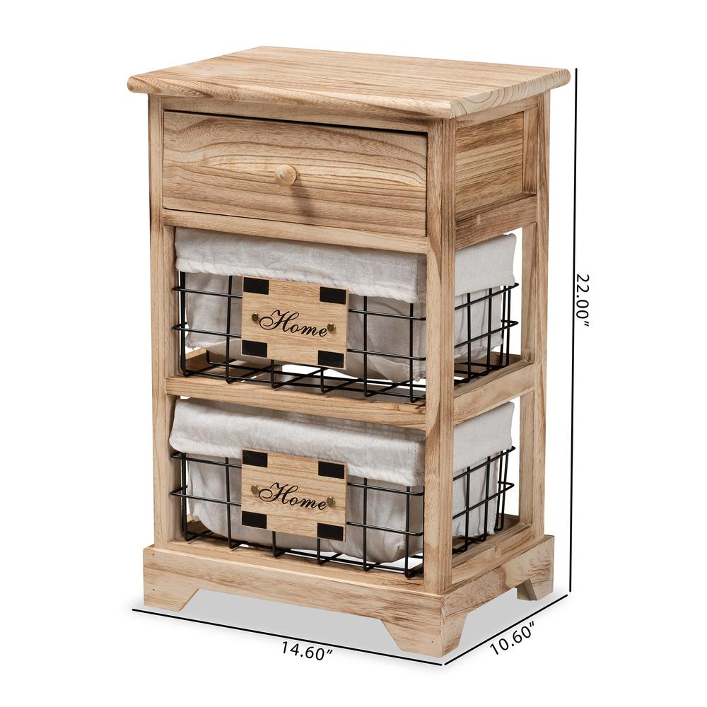 Baxton Studio Madra Modern and Contemporary Oak Brown Finished Wood and 1-Drawer Nightstand With Baskets. Picture 22
