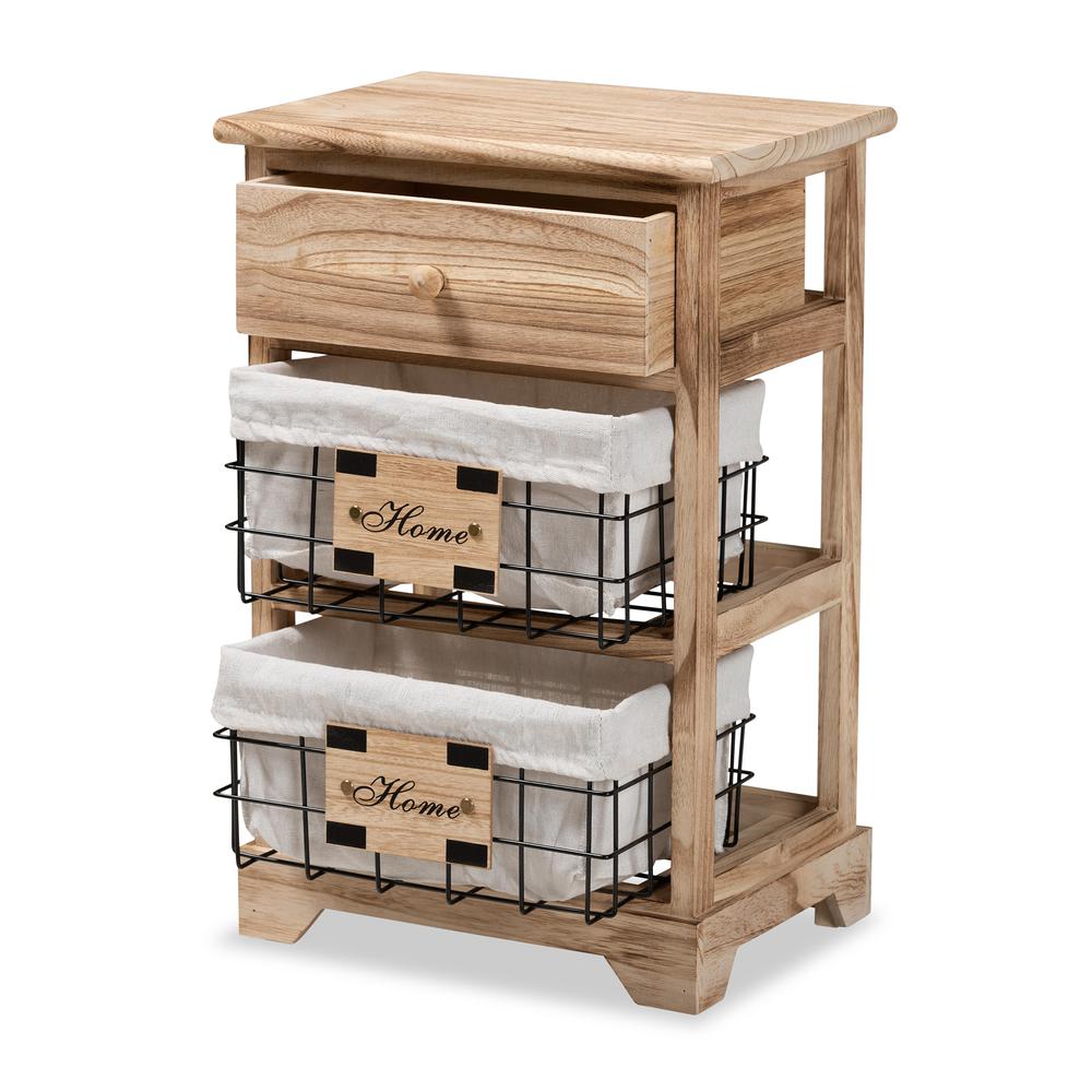 Baxton Studio Madra Modern and Contemporary Oak Brown Finished Wood and 1-Drawer Nightstand With Baskets. Picture 14