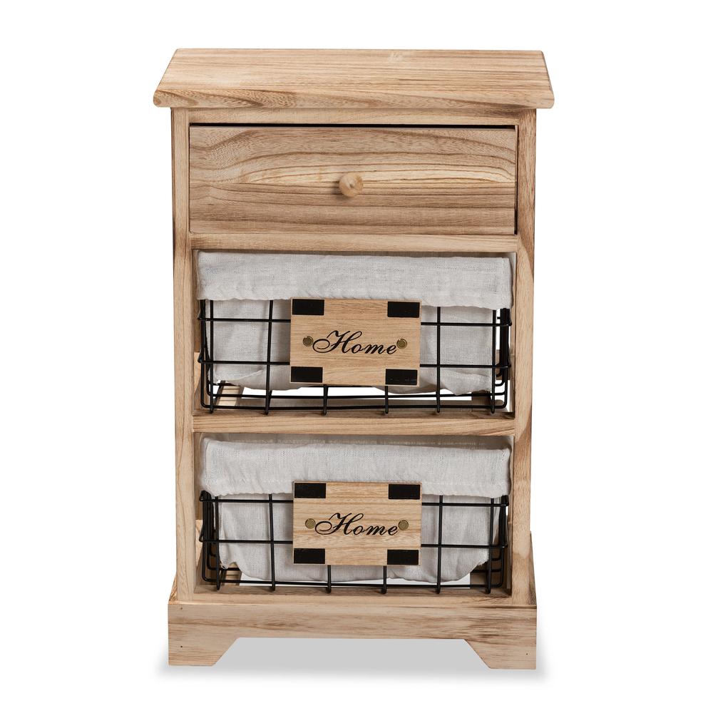 Baxton Studio Madra Modern and Contemporary Oak Brown Finished Wood and 1-Drawer Nightstand With Baskets. Picture 15