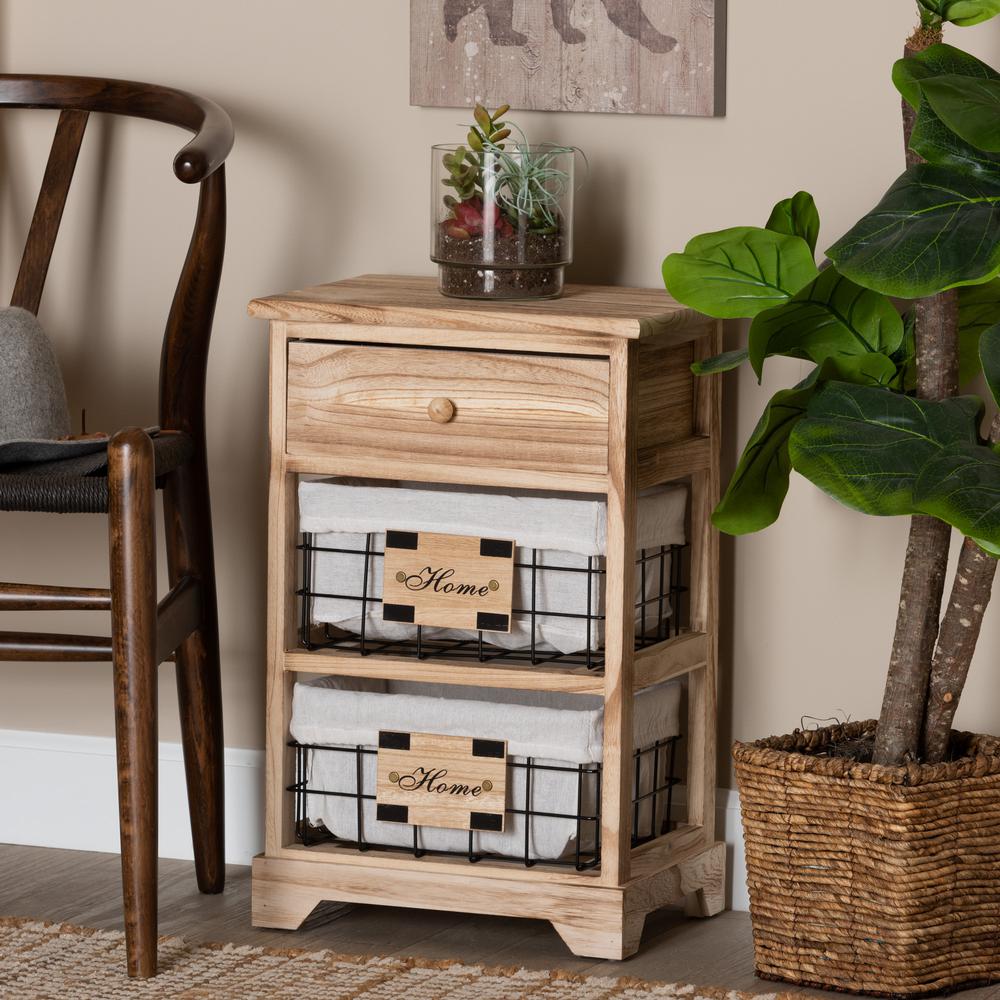 Baxton Studio Madra Modern and Contemporary Oak Brown Finished Wood and 1-Drawer Nightstand With Baskets. Picture 10