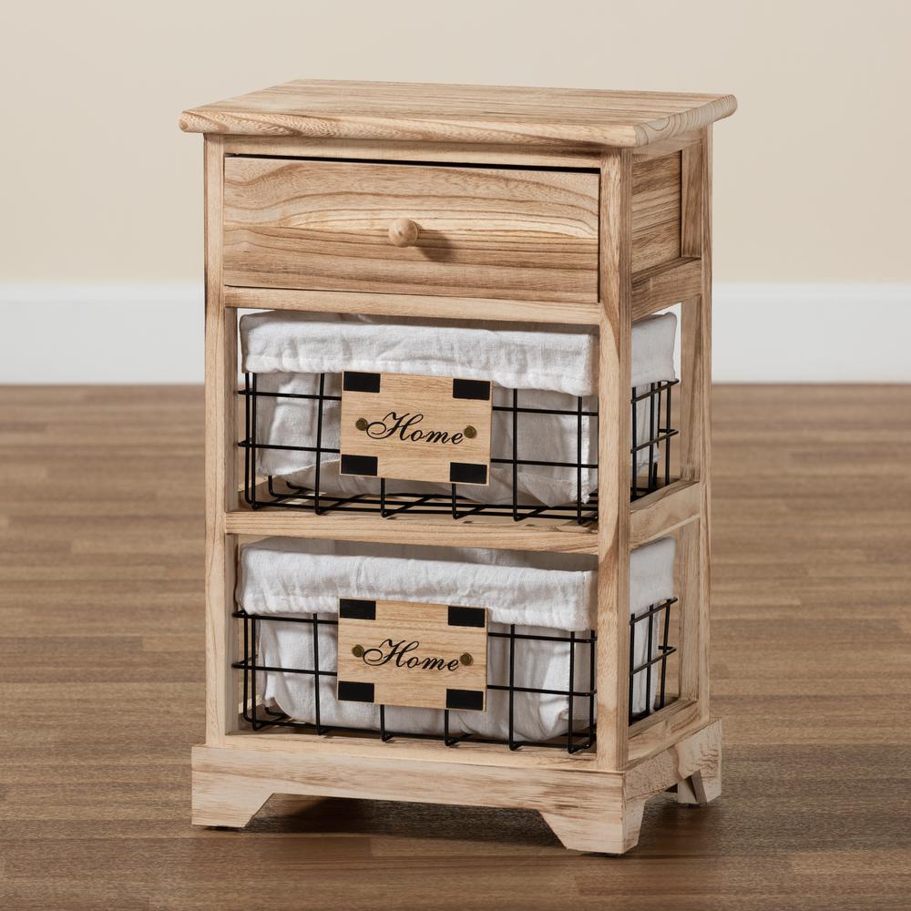 Baxton Studio Madra Modern and Contemporary Oak Brown Finished Wood and 1-Drawer Nightstand With Baskets. Picture 21