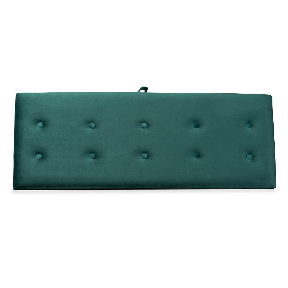 Green Velvet Fabric Upholstered and Dark Brown Finished Wood Storage Bench. Picture 19