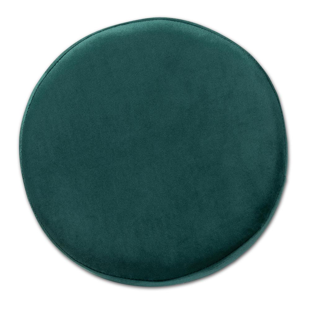 Glam and Luxe Green Velvet Fabric Upholstered and Gold Finished Metal Ottoman. Picture 12