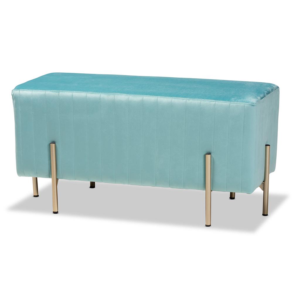 Baxton Studio Helaine Contemporary Glam and Luxe Sky Blue Fabric Upholstered and Gold Metal Bench Ottoman. Picture 10