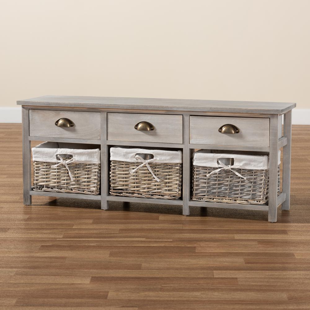 Light Grey Finished Wood 3-Drawer Storage Bench with Baskets. Picture 20