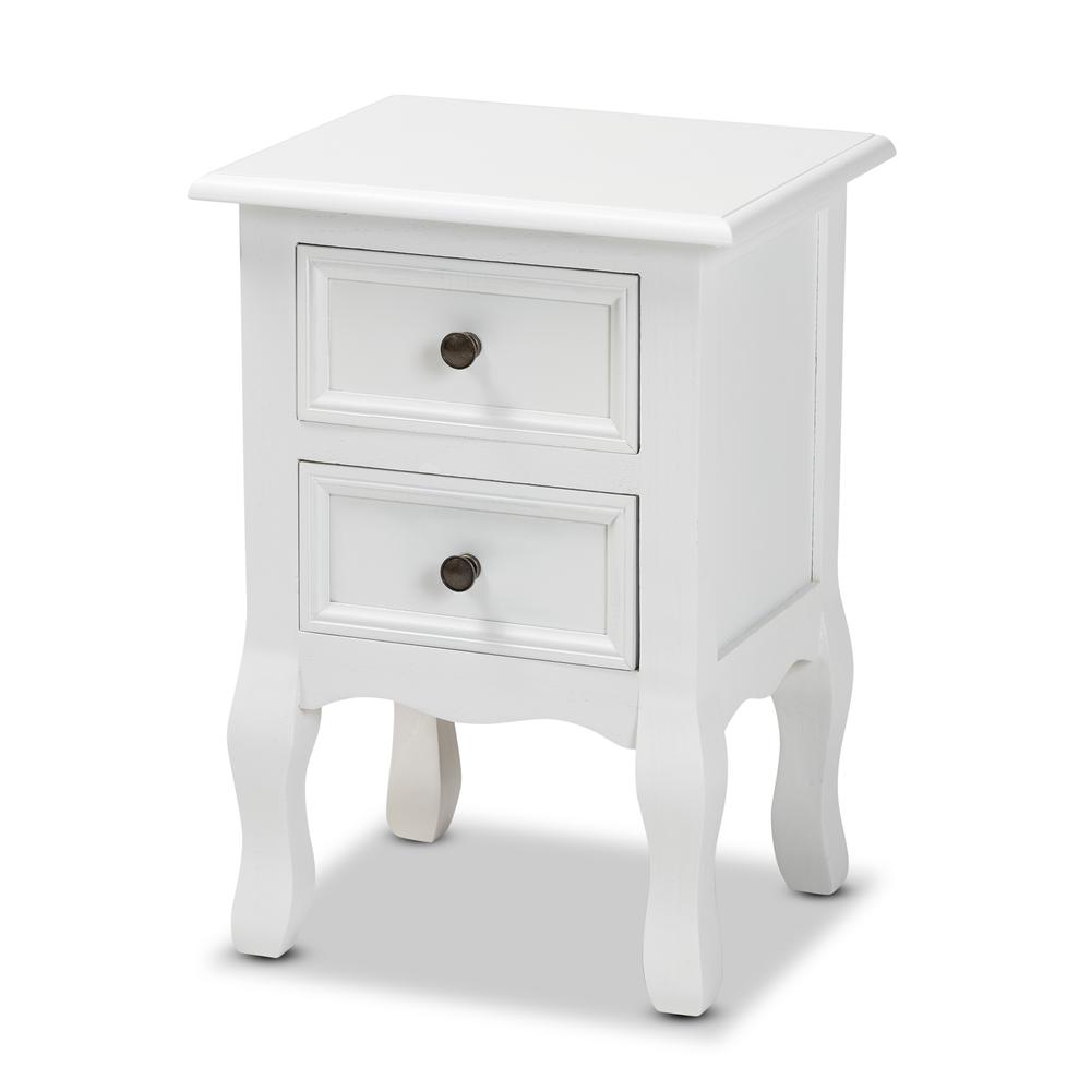 Baxton Studio Caelan Classic and Traditional White Finished Wood 2-Drawer Nightstand. Picture 12
