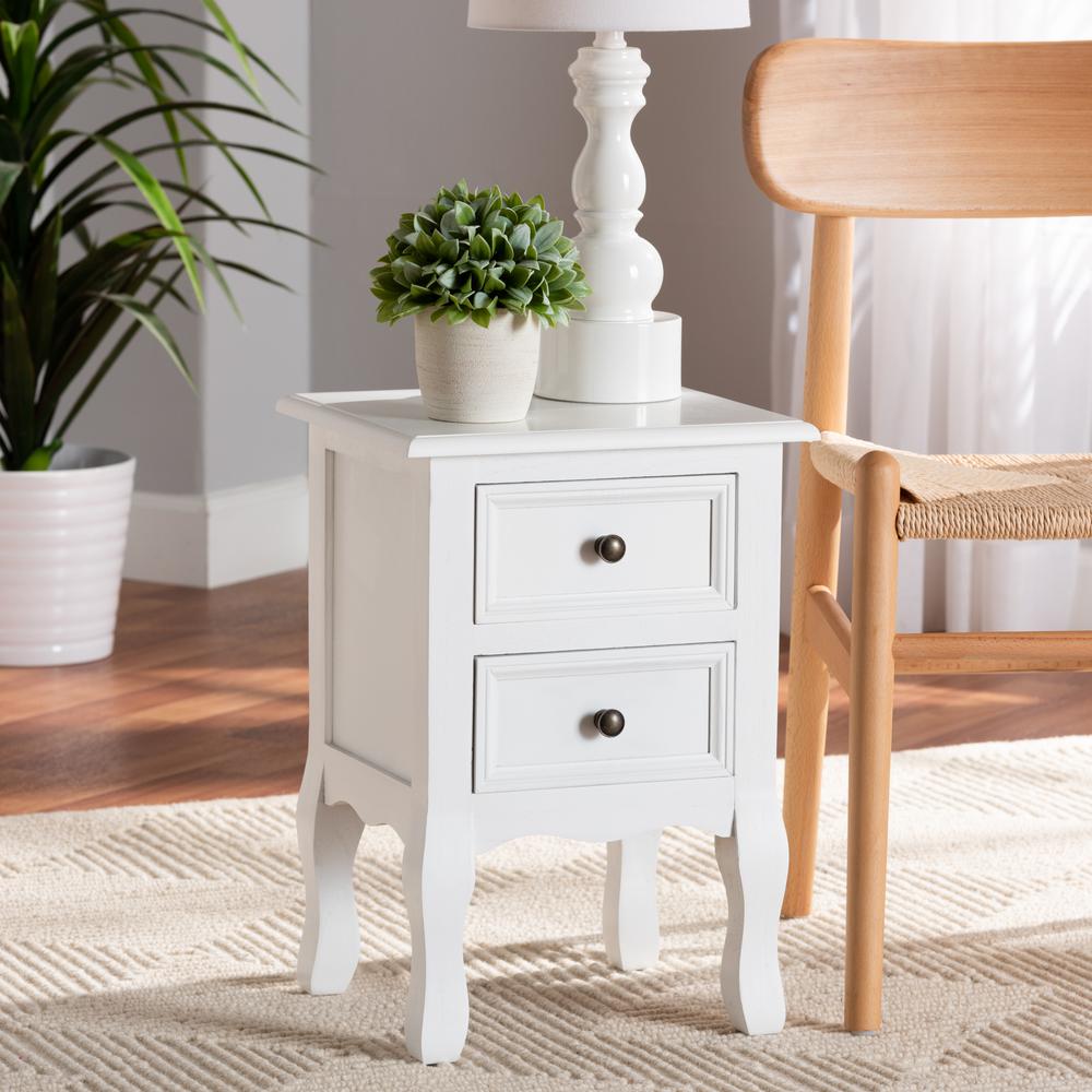 Baxton Studio Caelan Classic and Traditional White Finished Wood 2-Drawer Nightstand. Picture 11