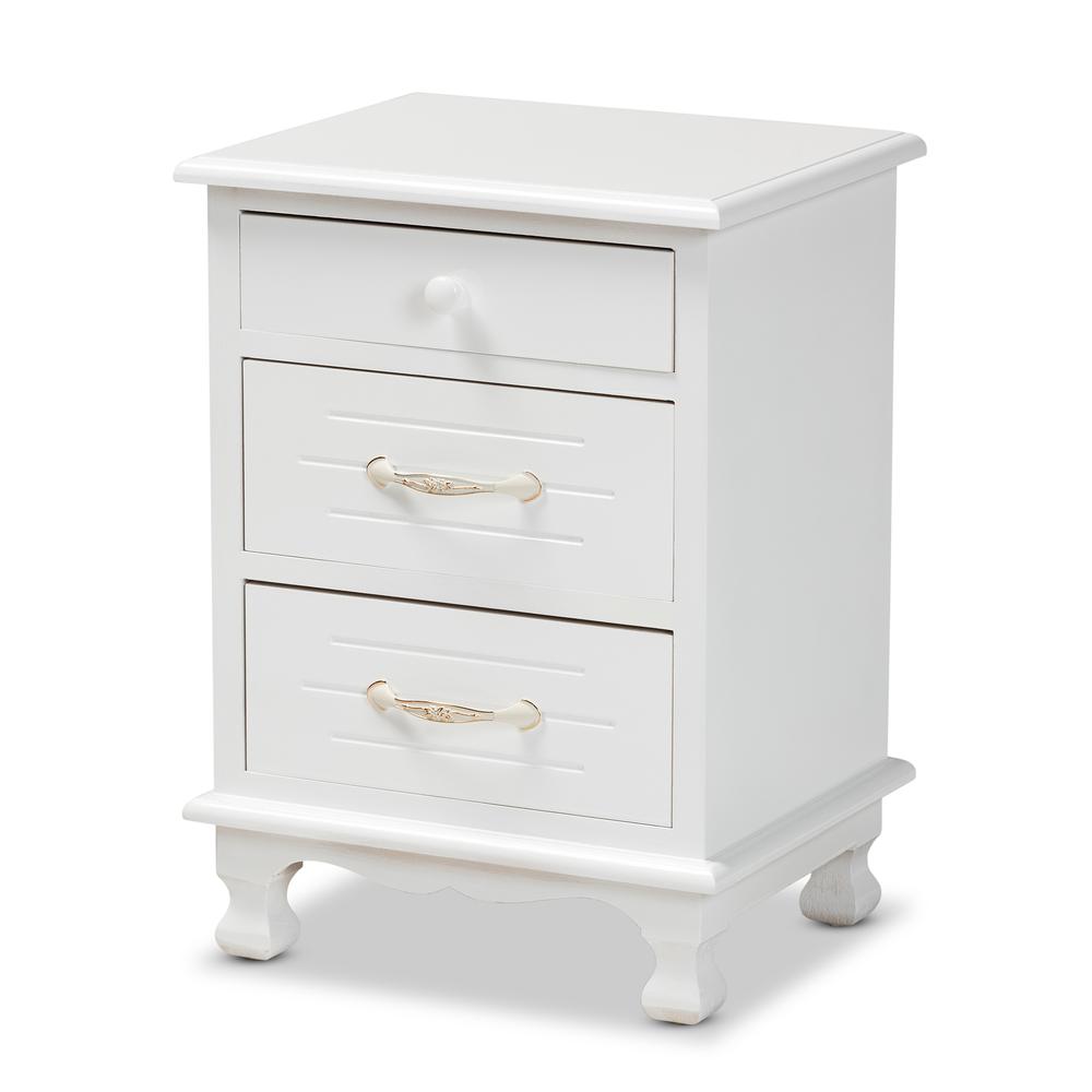 Baxton Studio Layton Classic and Traditional White Finished Wood 3-Drawer Nightstand. Picture 12