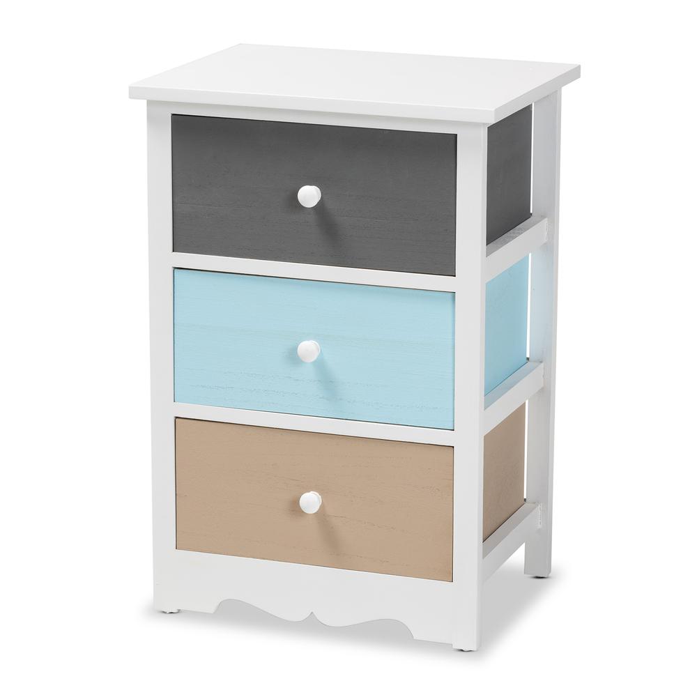 Baxton Studio Kalila Modern and Contemporary White and Multi-Colored Finished Wood 3-Drawer Nightstand. Picture 12
