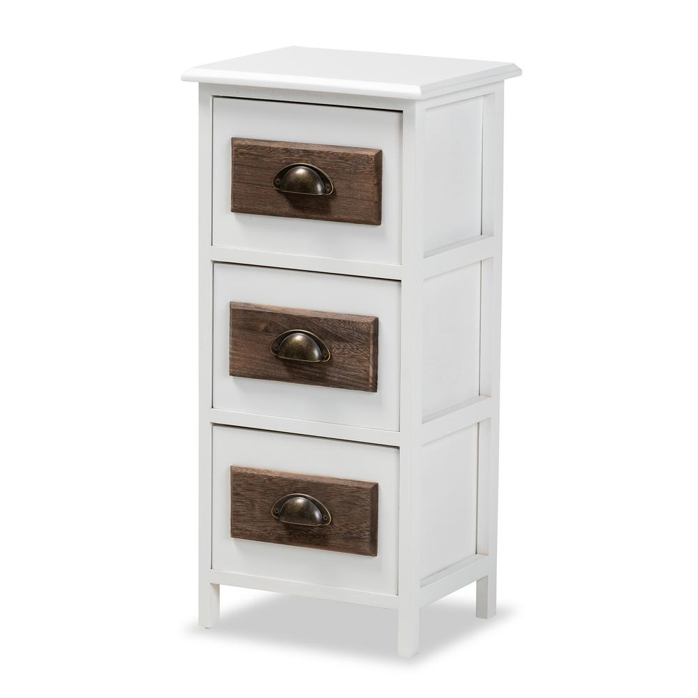 Baxton Studio Fanning Modern and Contemporary Two-Tone White and Walnut Brown Finished Wood 3-Drawer Storage Unit. Picture 12