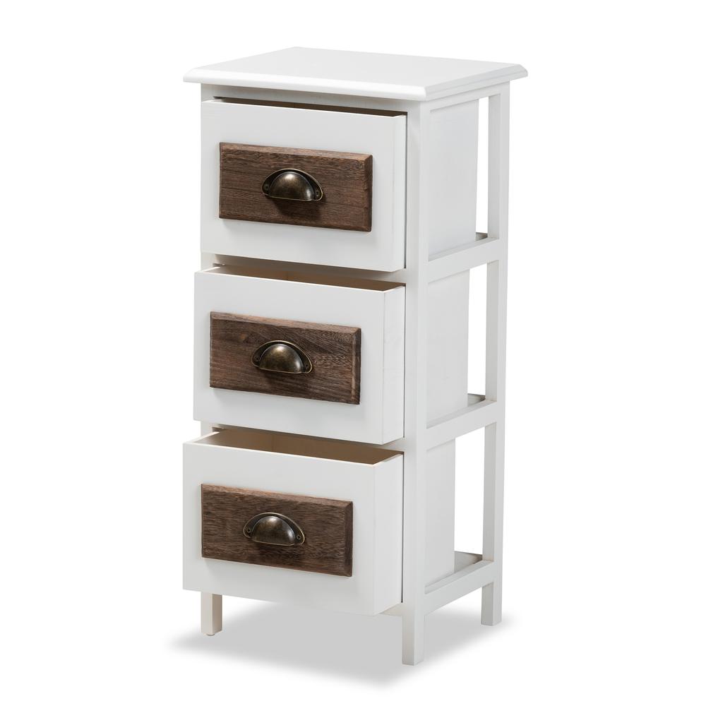 Baxton Studio Fanning Modern and Contemporary Two-Tone White and Walnut Brown Finished Wood 3-Drawer Storage Unit. Picture 13