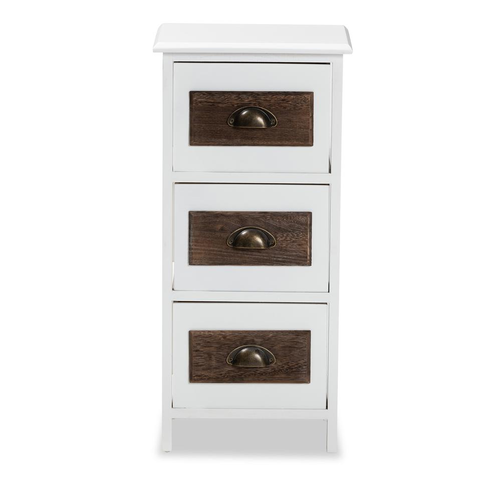 Baxton Studio Fanning Modern and Contemporary Two-Tone White and Walnut Brown Finished Wood 3-Drawer Storage Unit. Picture 14