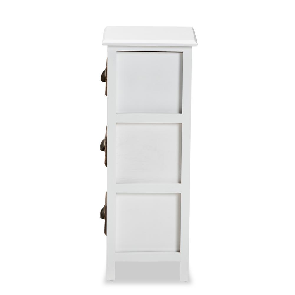 Baxton Studio Fanning Modern and Contemporary Two-Tone White and Walnut Brown Finished Wood 3-Drawer Storage Unit. Picture 15