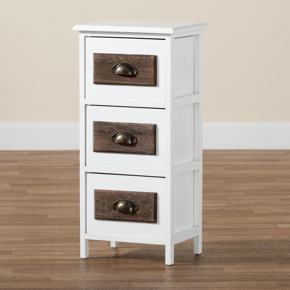 Baxton Studio Fanning Modern and Contemporary Two-Tone White and Walnut Brown Finished Wood 3-Drawer Storage Unit. Picture 19