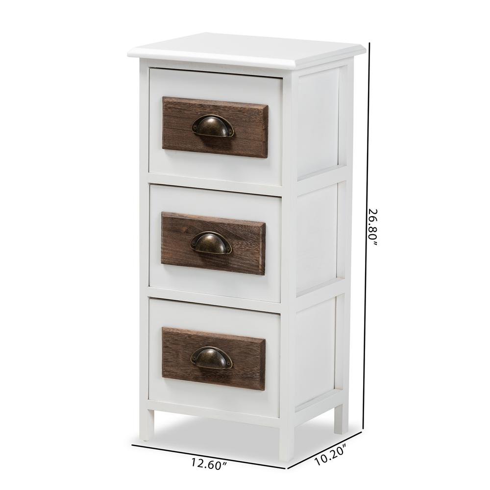 Baxton Studio Fanning Modern and Contemporary Two-Tone White and Walnut Brown Finished Wood 3-Drawer Storage Unit. Picture 20