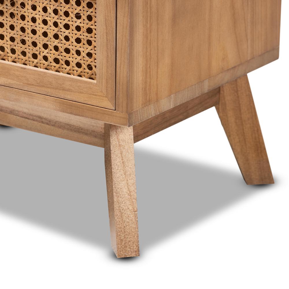 Walnut Brown Finished Wood 2-Drawer End Table with Rattan. Picture 16