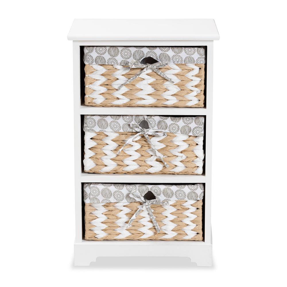 Rianne Modern Transitional White Finished Wood 3-Basket Storage Unit. Picture 13