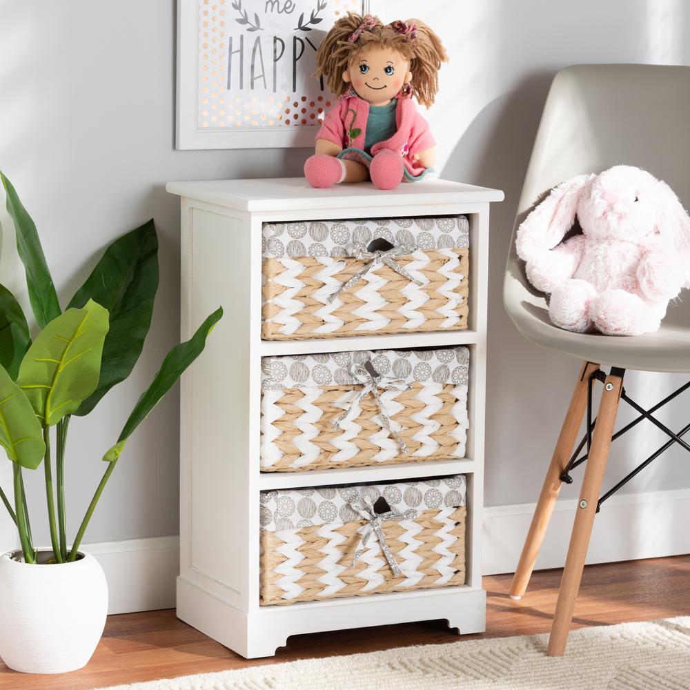Rianne Modern Transitional White Finished Wood 3-Basket Storage Unit. Picture 18