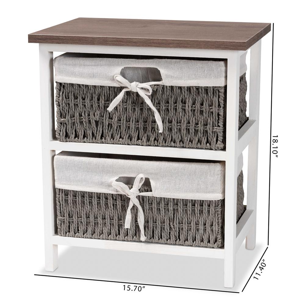 Transitional Two-Tone Walnut Brown and White Finished Wood 2-Basket Storage Unit. Picture 20
