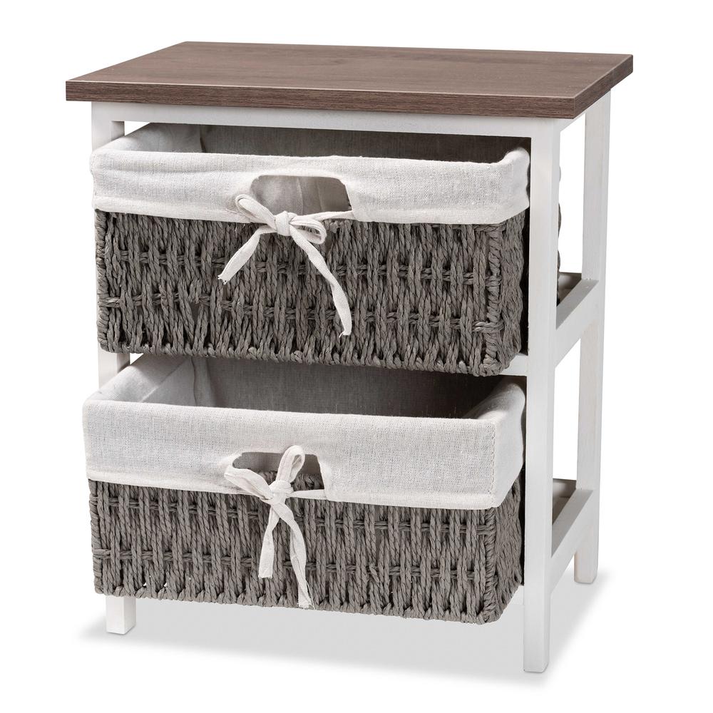 Transitional Two-Tone Walnut Brown and White Finished Wood 2-Basket Storage Unit. Picture 12