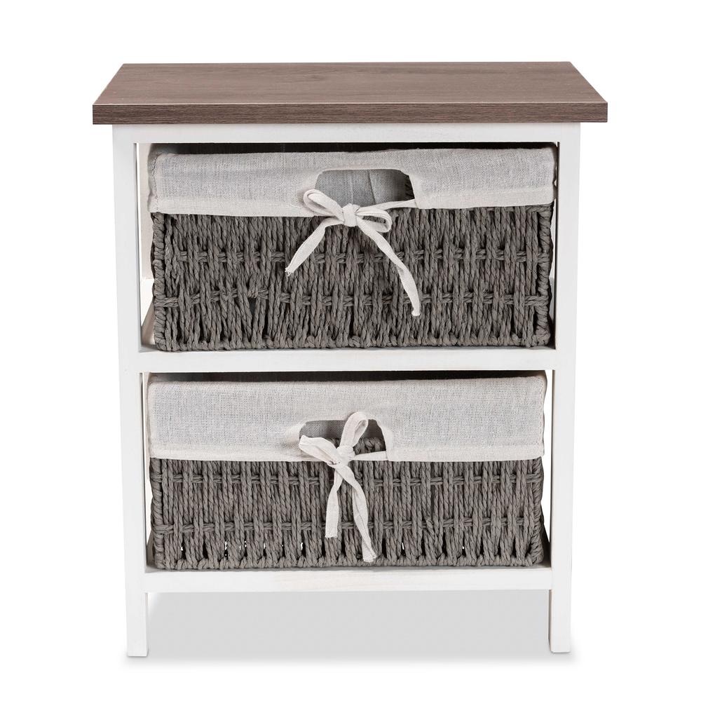 Transitional Two-Tone Walnut Brown and White Finished Wood 2-Basket Storage Unit. Picture 13