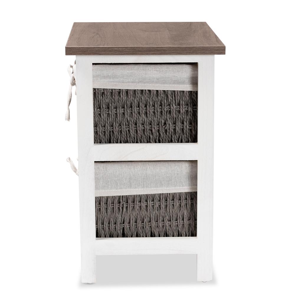 Transitional Two-Tone Walnut Brown and White Finished Wood 2-Basket Storage Unit. Picture 14