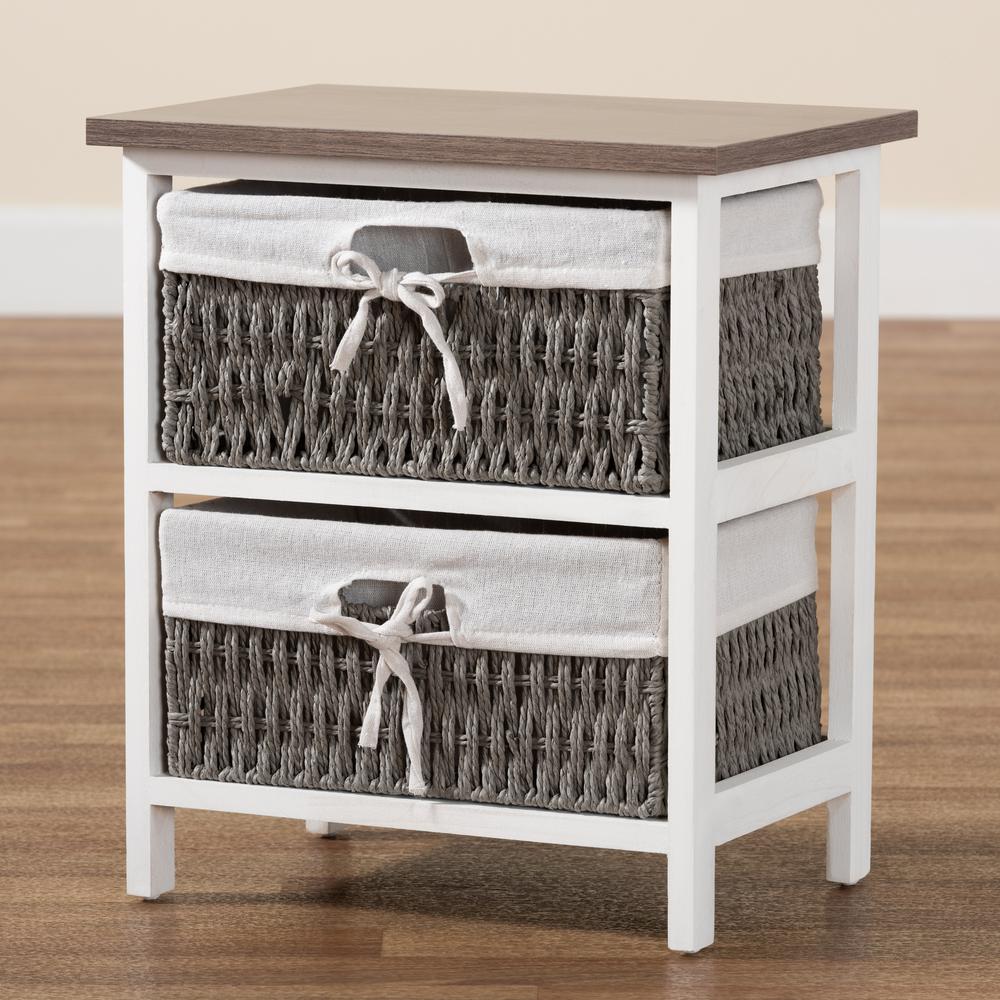 Transitional Two-Tone Walnut Brown and White Finished Wood 2-Basket Storage Unit. Picture 19