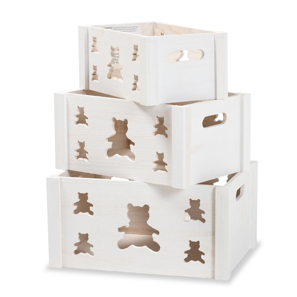 Sagen Modern and Contemporary White Finished Wood 3-Piece Storage Crate Set. Picture 8