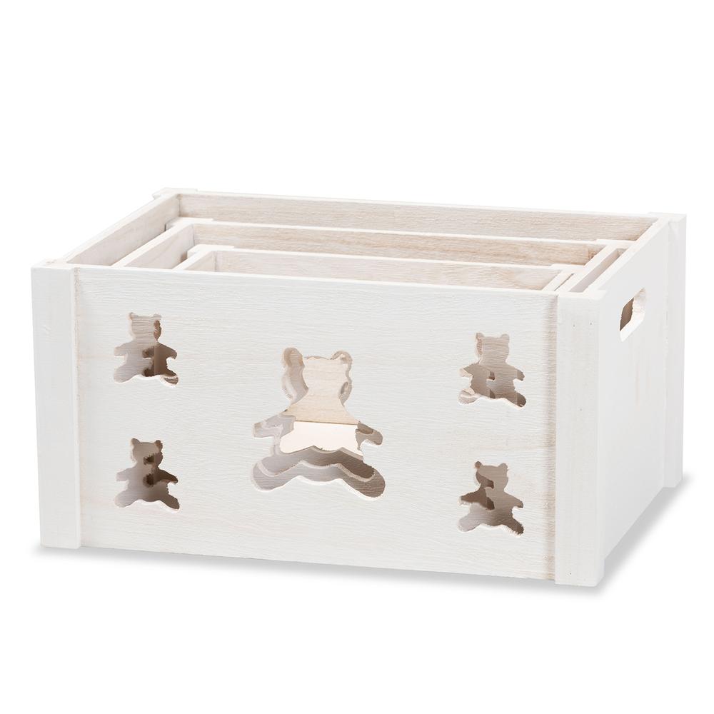 Sagen Modern and Contemporary White Finished Wood 3-Piece Storage Crate Set. Picture 9