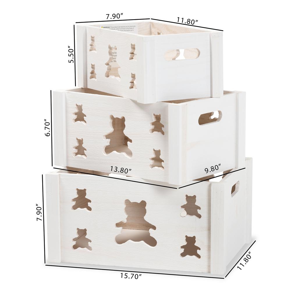 Sagen Modern and Contemporary White Finished Wood 3-Piece Storage Crate Set. Picture 14