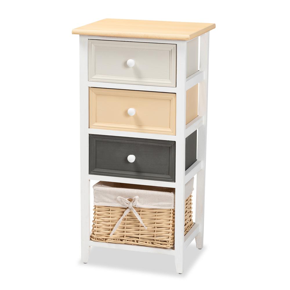 Transitional Multi-Colored Wood 3-Drawer Storage Unit with Basket. Picture 11