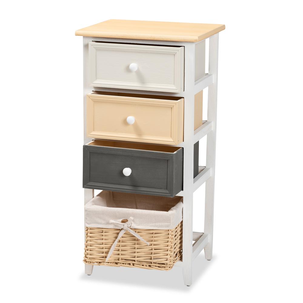 Transitional Multi-Colored Wood 3-Drawer Storage Unit with Basket. Picture 12