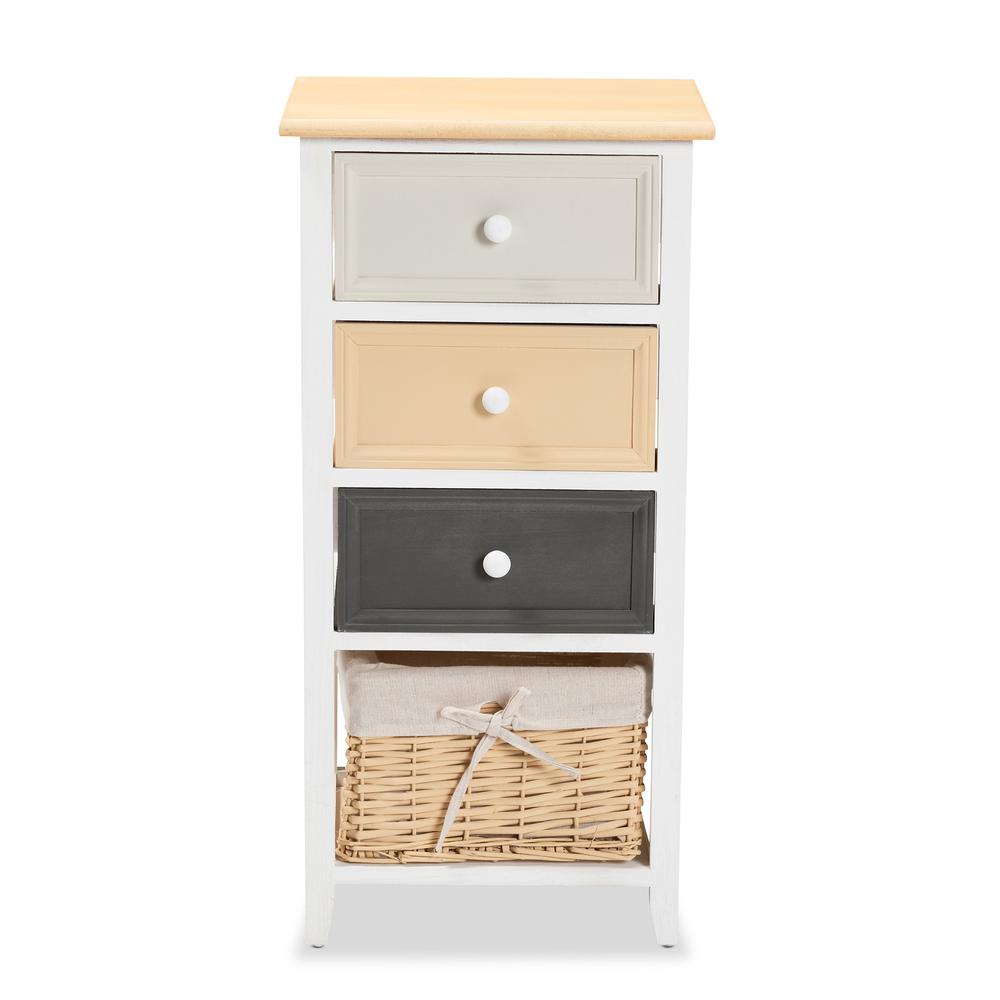 Transitional Multi-Colored Wood 3-Drawer Storage Unit with Basket. Picture 13