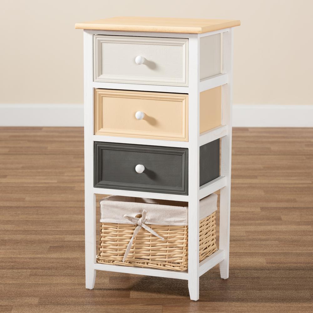 Transitional Multi-Colored Wood 3-Drawer Storage Unit with Basket. Picture 19