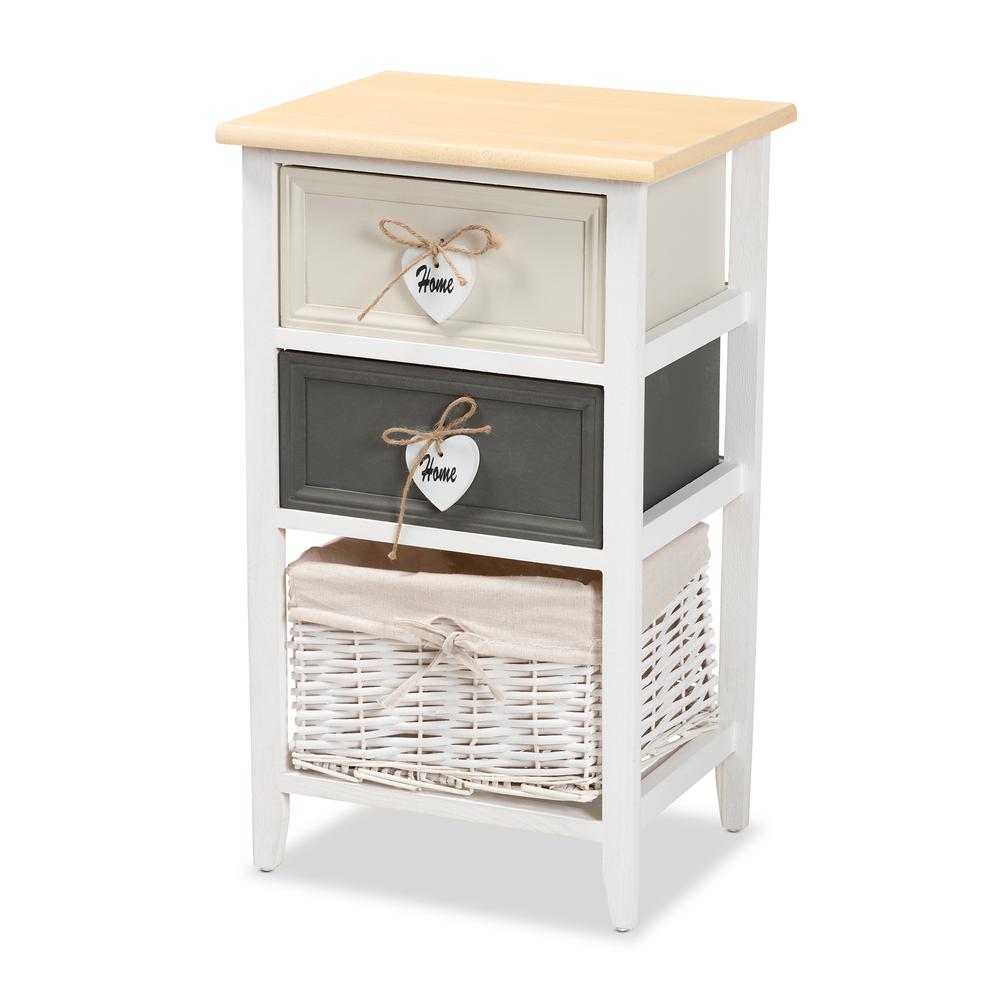 Multi-Colored Wood 2-Drawer Storage Unit with Basket. Picture 11