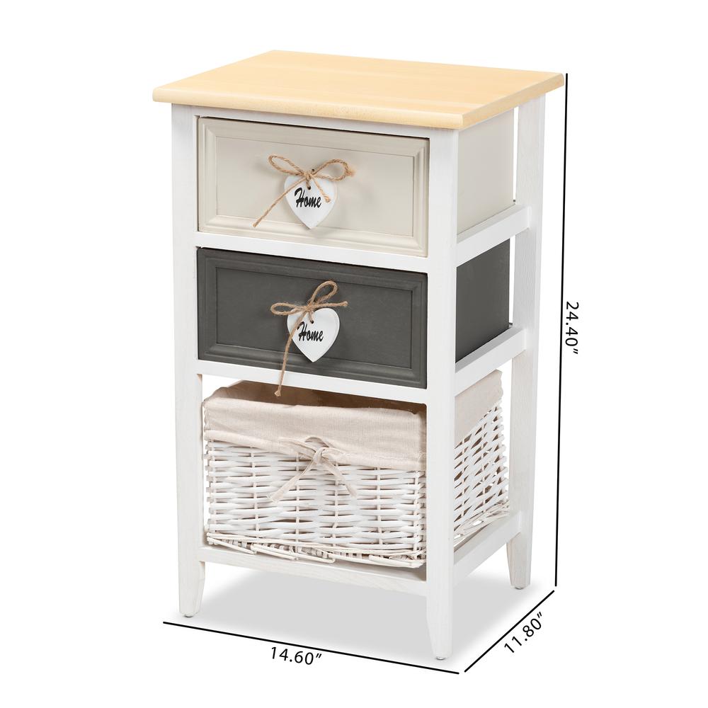 Multi-Colored Wood 2-Drawer Storage Unit with Basket. Picture 20