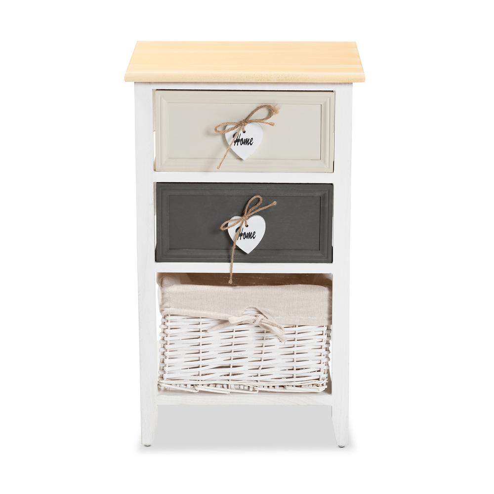 Multi-Colored Wood 2-Drawer Storage Unit with Basket. Picture 13