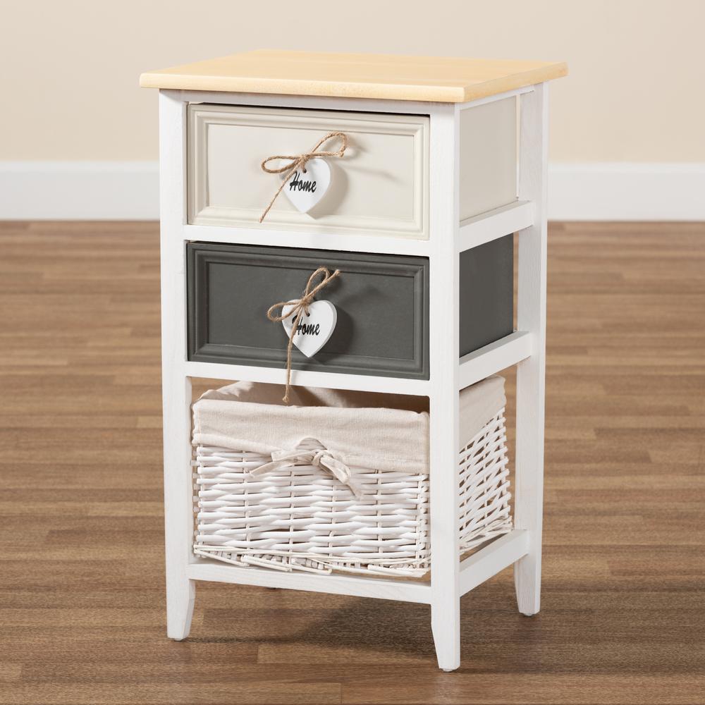 Multi-Colored Wood 2-Drawer Storage Unit with Basket. Picture 19