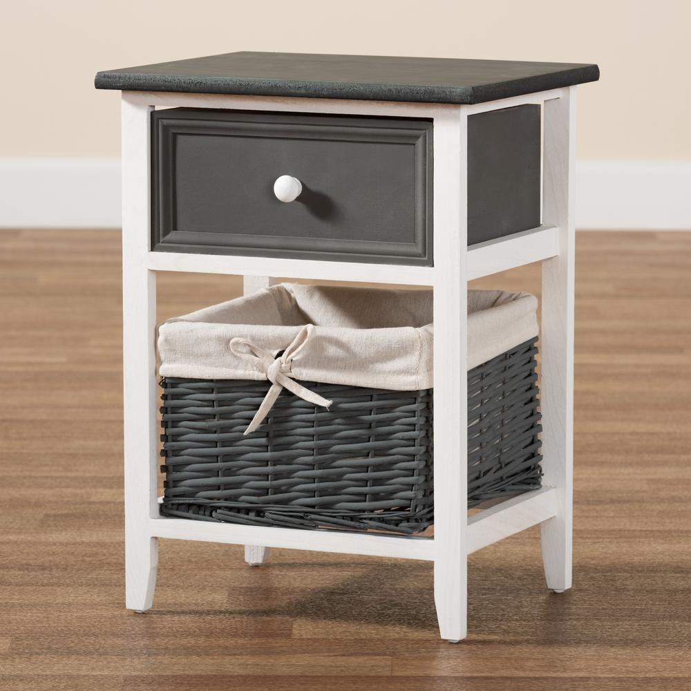White Finished Wood 1-Drawer Storage Unit with Basket. Picture 19