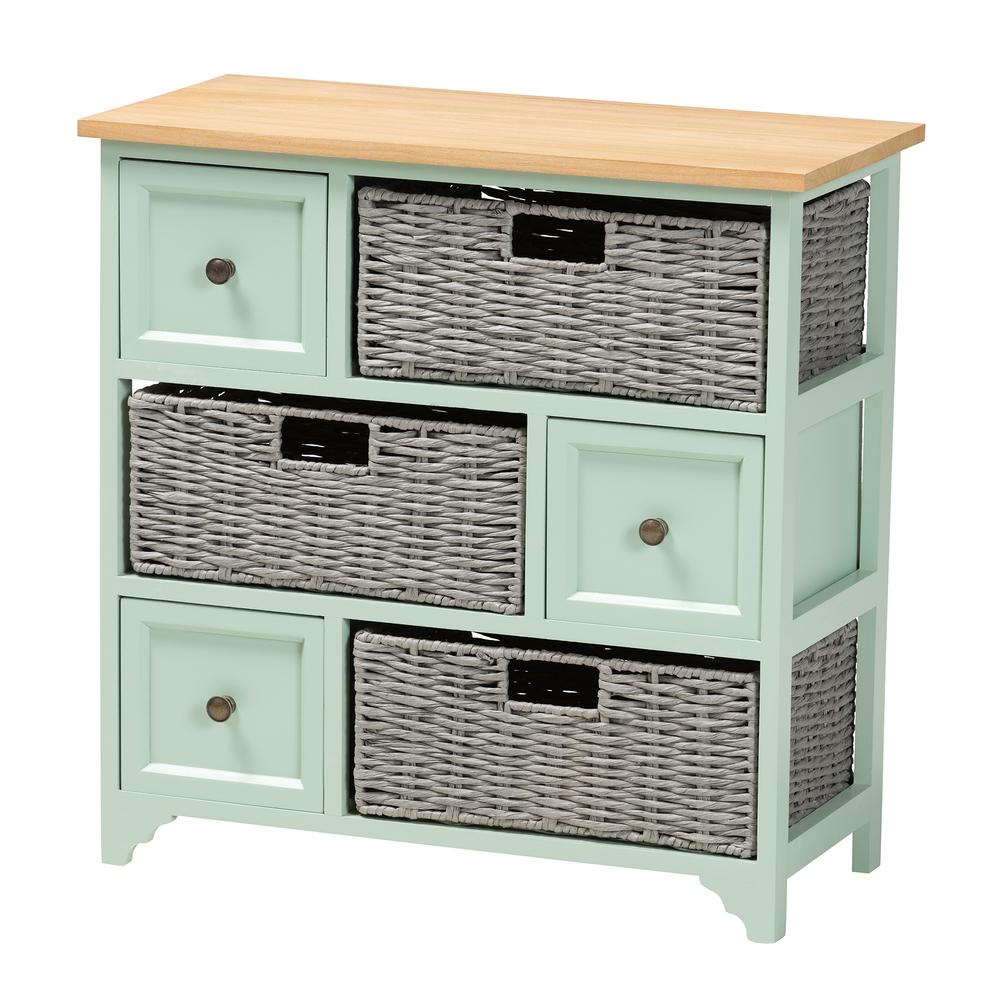 Mint Green Finished Wood 3-Drawer Storage Unit with Baskets. Picture 11