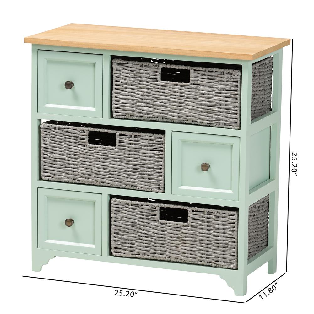 Mint Green Finished Wood 3-Drawer Storage Unit with Baskets. Picture 20