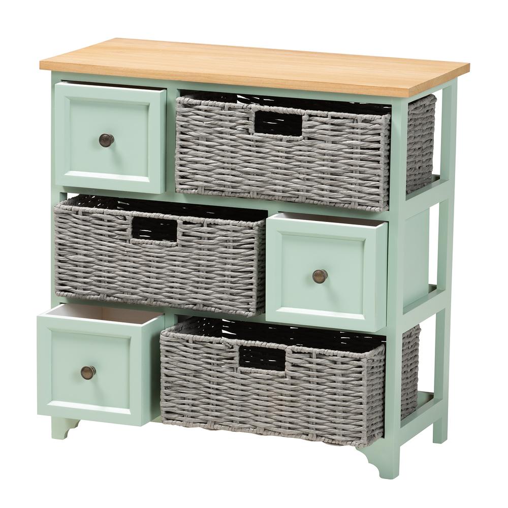 Mint Green Finished Wood 3-Drawer Storage Unit with Baskets. Picture 12