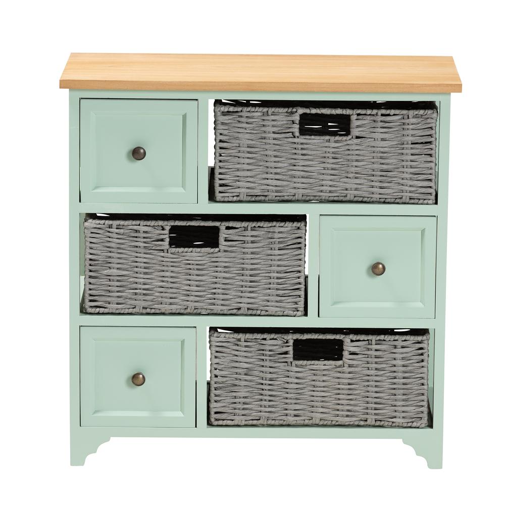 Mint Green Finished Wood 3-Drawer Storage Unit with Baskets. Picture 13